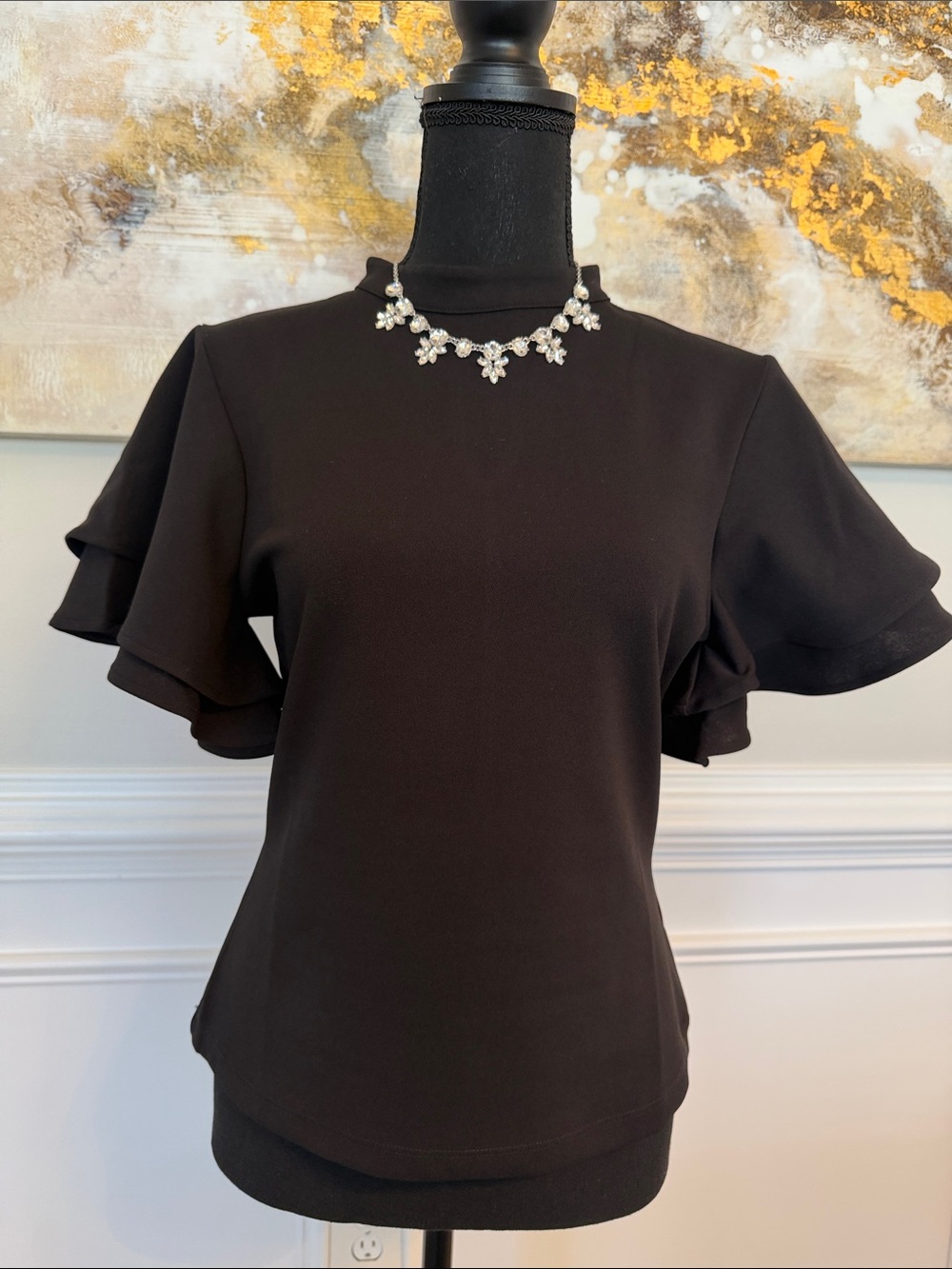 Boutique Top - Women's Black Ruffled Sleeve